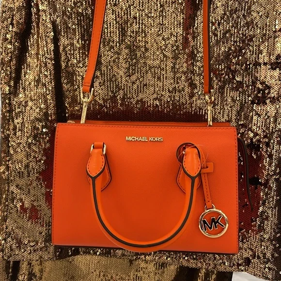 MICHAEL KORSSheila Small Faux Saffiano Leather SatchelPoppy NWT